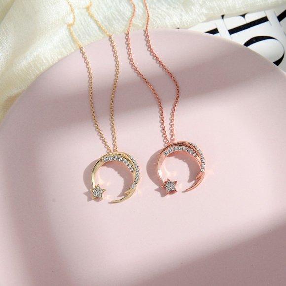 Jewelry - 5 for $25 Crystal Decorated Moon Pendant Necklace